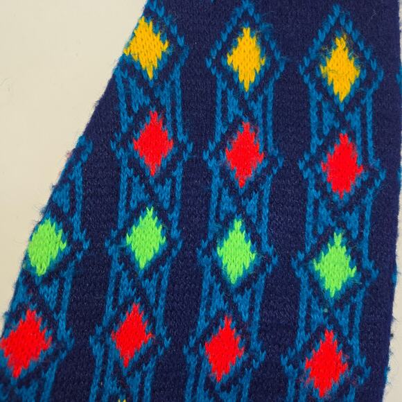 Vintage Jester Winter Stocking Cap Beanie Geometric Navy Yellow Red Green 22" L - Picture 5 of 9